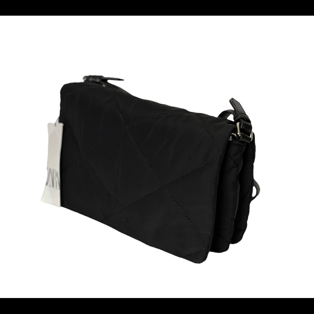 Zara Womens Crossbody Bag Black Quilt Shoulder Bag Purse Adjustable Strap New - Picture 6 of 13
